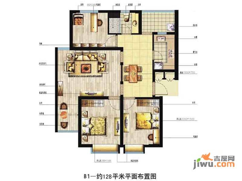 中恒书香门邸3室2厅1卫128㎡户型图