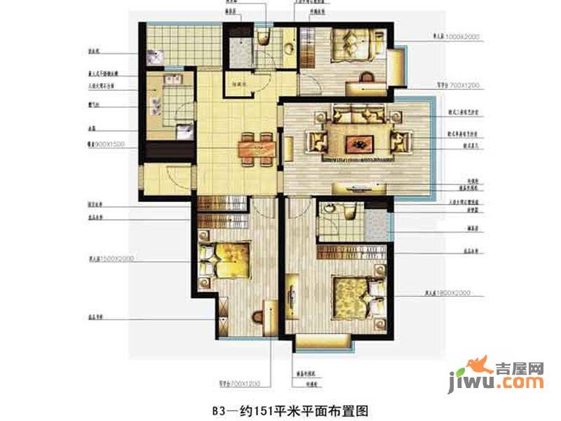 中恒书香门邸3室2厅1卫151㎡户型图