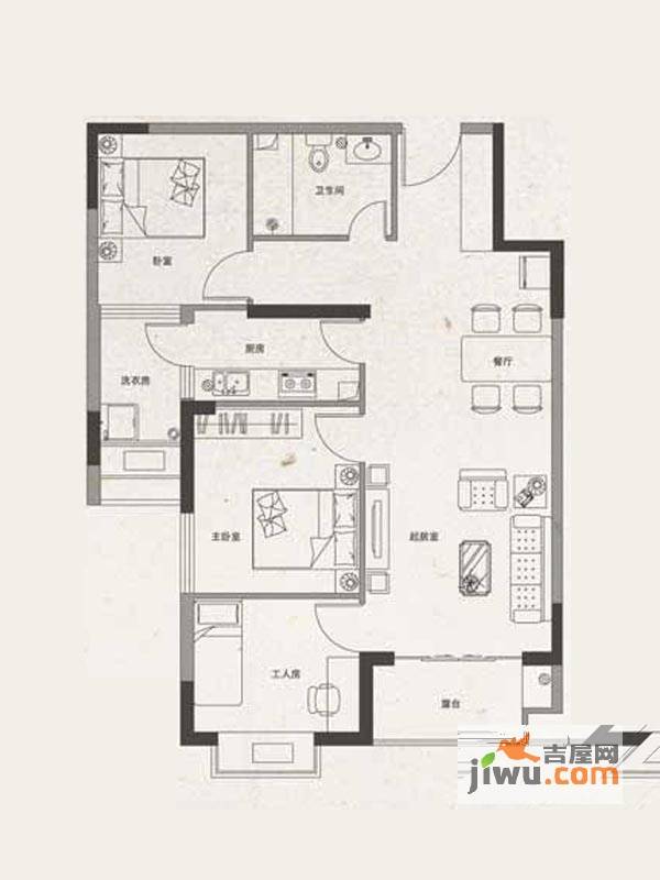 安居绿树林枫3室2厅1卫100㎡户型图