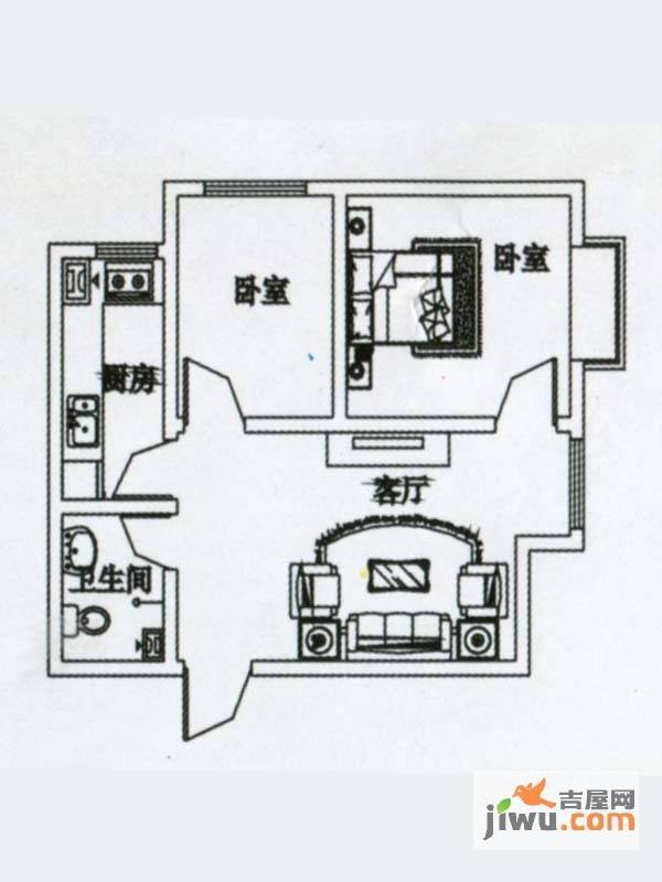 立方空间2室2厅1卫60㎡户型图