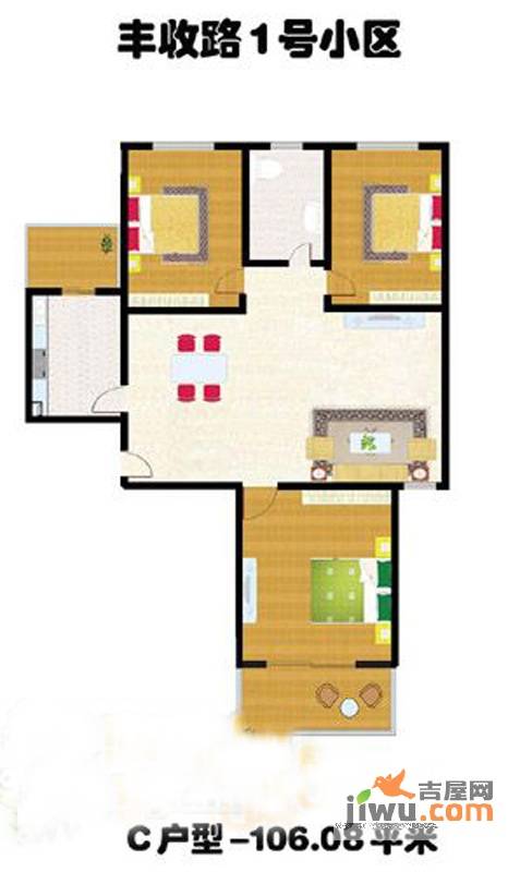 丰收苑3室1厅1卫106.1㎡户型图