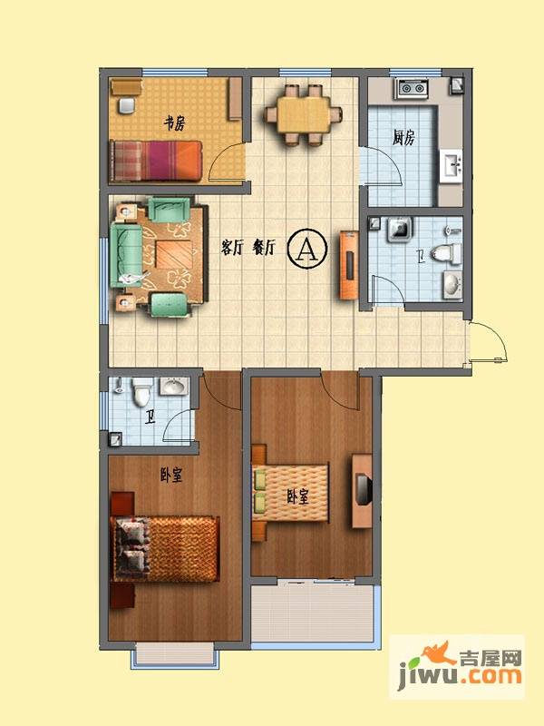 国际新城瑞德苑3室2厅2卫125.6㎡户型图