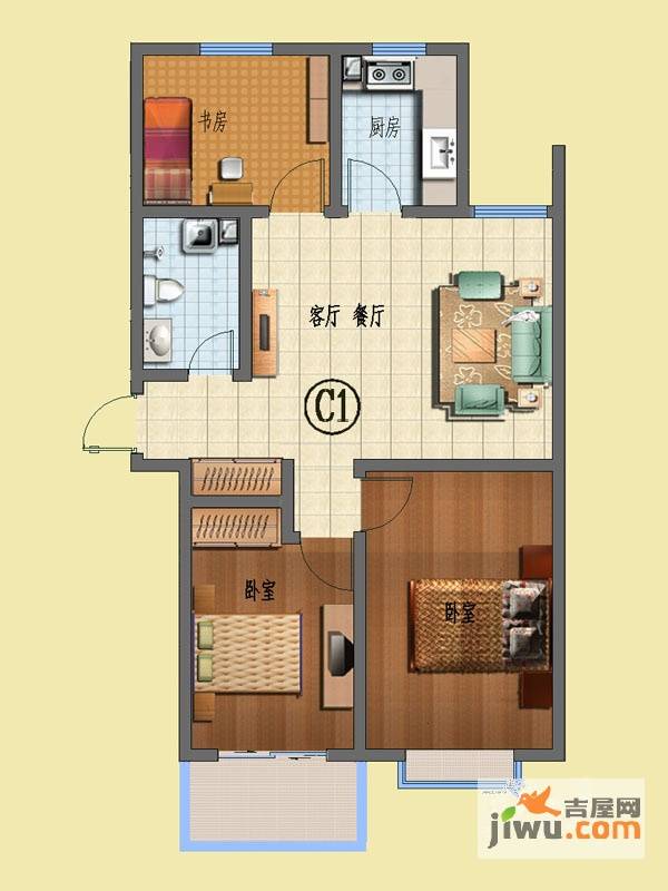 国际新城瑞德苑3室2厅1卫101.9㎡户型图