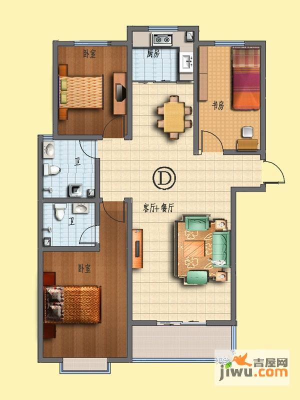 国际新城瑞德苑3室2厅2卫137㎡户型图