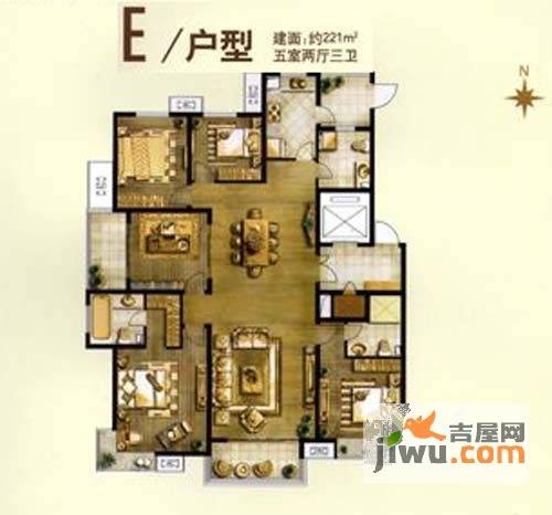 安居东城5室2厅3卫221㎡户型图