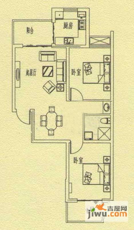 中央公园2室2厅1卫100.9㎡户型图