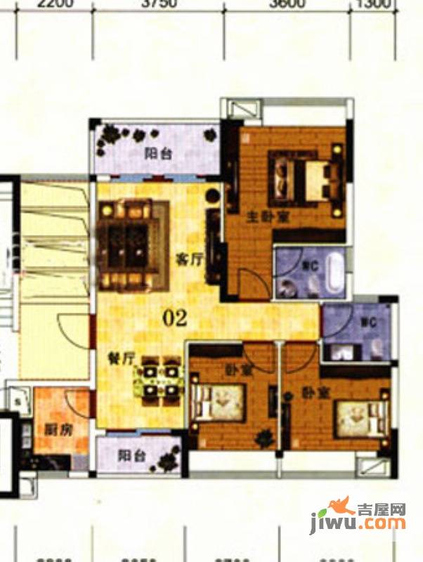 盈康阳光城3室2厅2卫150㎡户型图