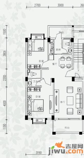 华茵绿洲2室2厅2卫78.9㎡户型图