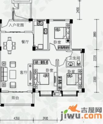 华茵绿洲3室2厅1卫108㎡户型图