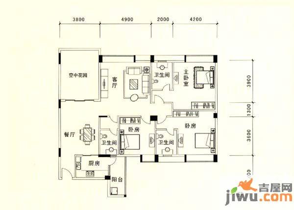 丽景华庭3室2厅2卫153㎡户型图