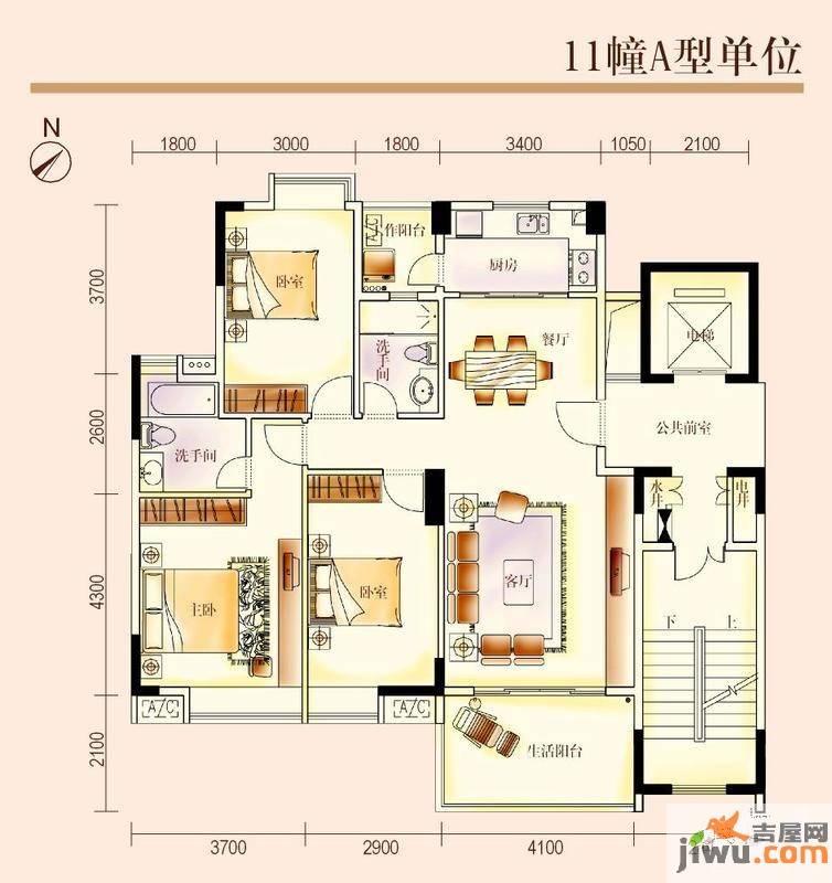 开平汇景湾3室2厅2卫户型图