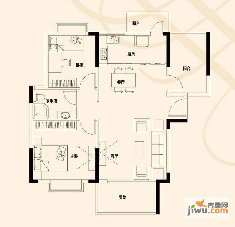 骏凯豪庭2室2厅2卫88㎡户型图