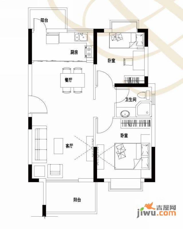 骏凯豪庭2室2厅1卫74㎡户型图