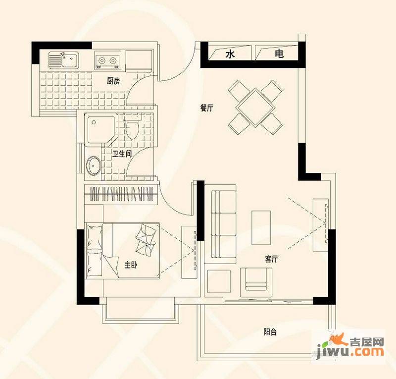 骏凯豪庭1室2厅1卫55㎡户型图