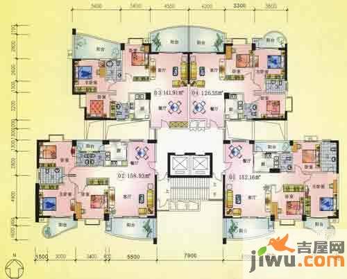 东堤湾花园20栋标准层平面图3室2厅2卫