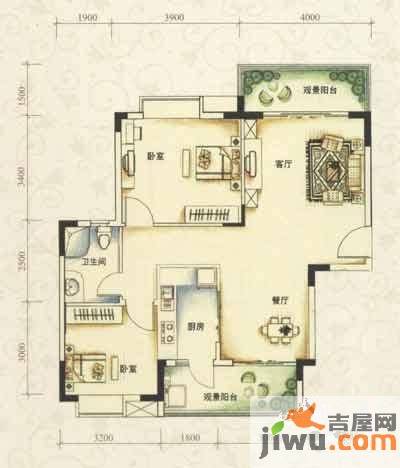 高尔夫1号2室2厅1卫140㎡户型图