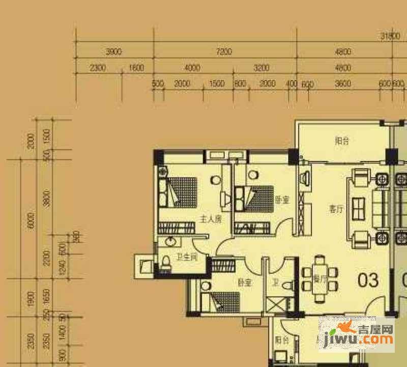 金汇城市广场3室2厅2卫123.9㎡户型图