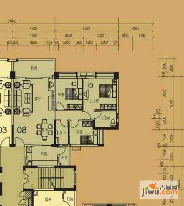 金汇城市广场3室2厅2卫124.1㎡户型图