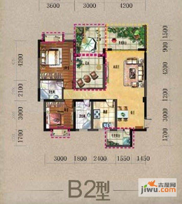 爱丁堡二期2室2厅2卫106㎡户型图