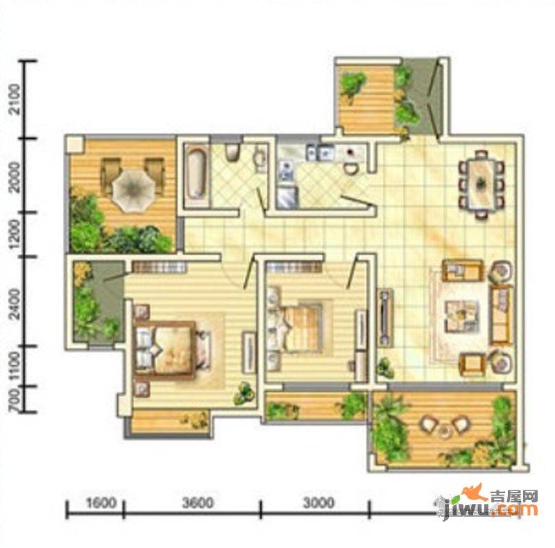 华泰棕榈湾2室2厅1卫89.8㎡户型图