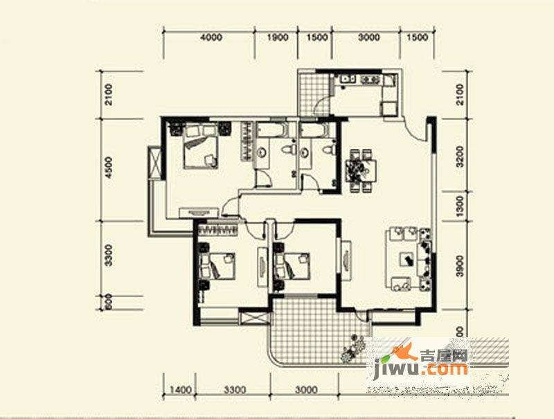 观澜郡3室2厅2卫122.2㎡户型图