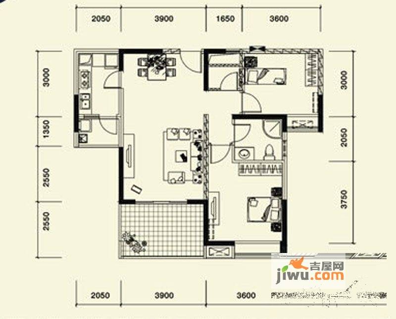 观澜郡2室2厅1卫89.3㎡户型图