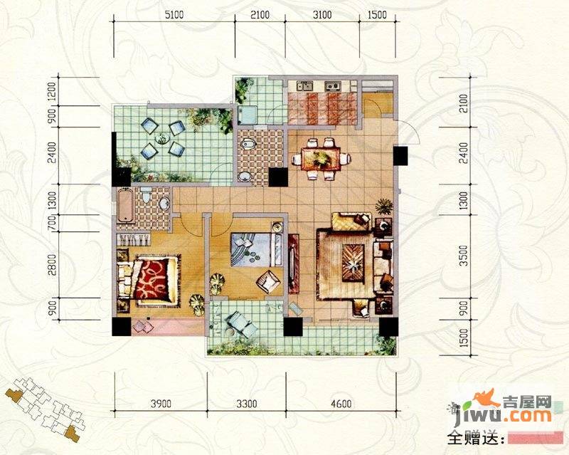 领江·88公寓2室2厅2卫134.8㎡户型图