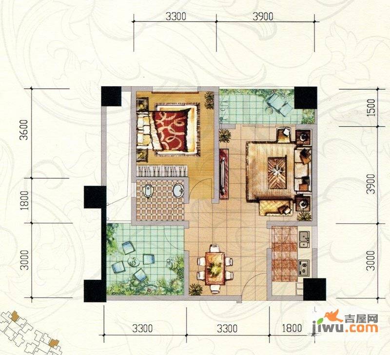 领江·88公寓1室2厅1卫69.4㎡户型图