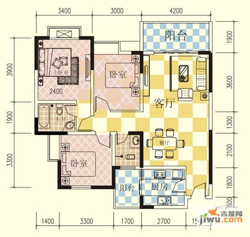 大地景秀3室2厅2卫110.4㎡户型图