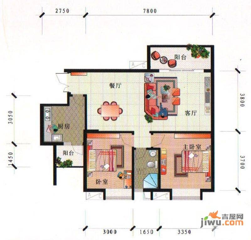 泰合尚渡2室2厅1卫90.5㎡户型图