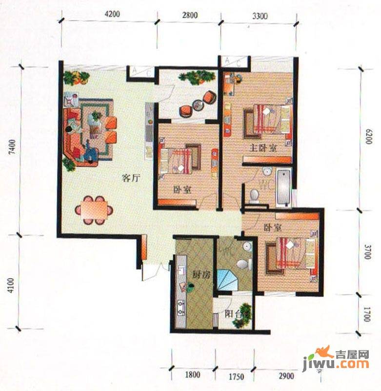 泰合尚渡3室2厅2卫112.7㎡户型图