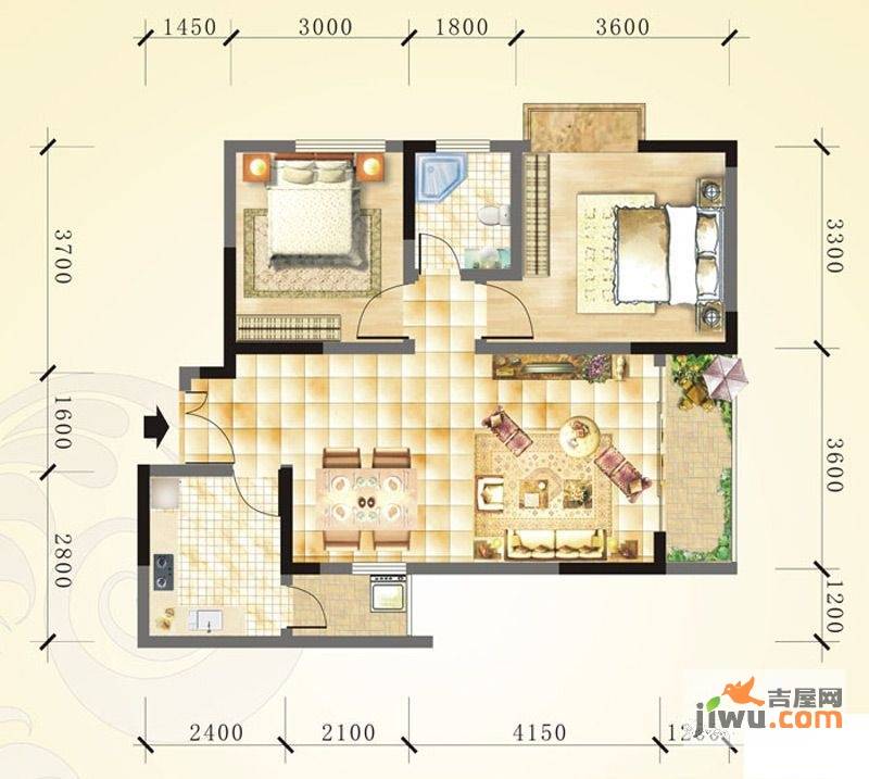 誉峰2室2厅1卫77.4㎡户型图