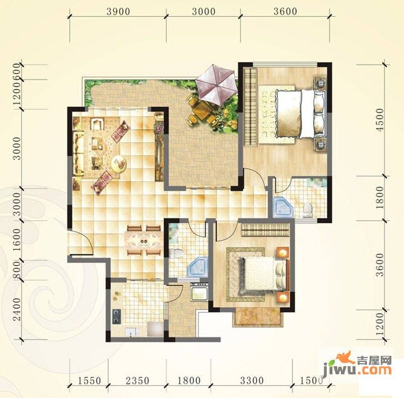 誉峰2室2厅2卫99.3㎡户型图