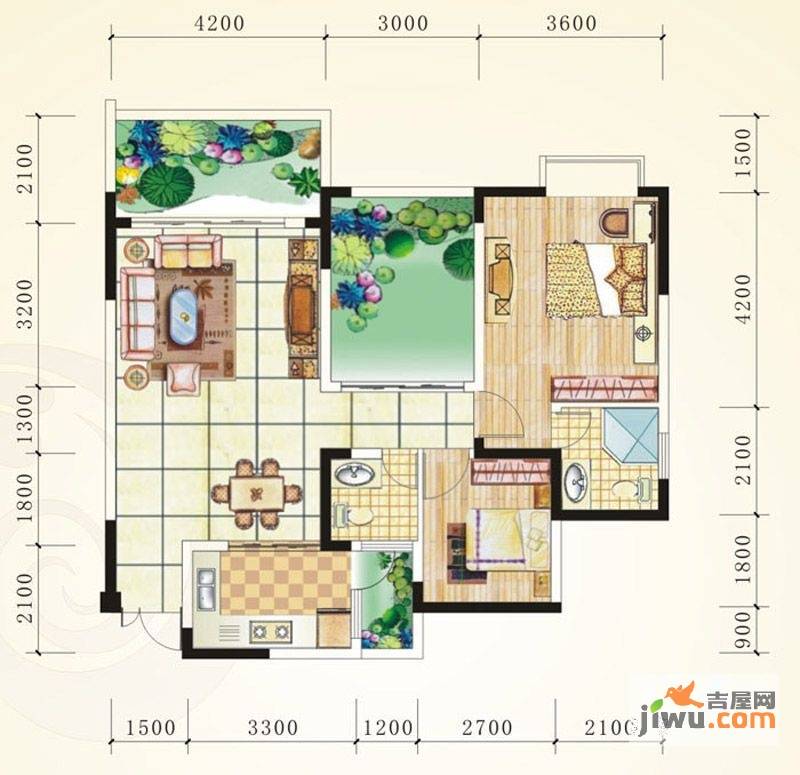 誉峰2室2厅2卫100.3㎡户型图