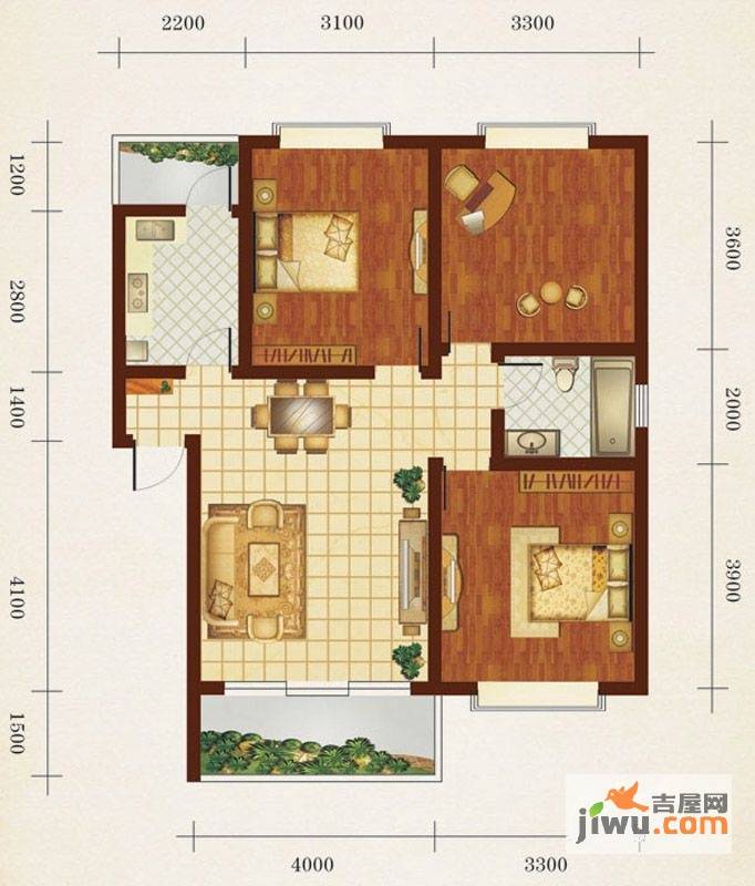 相如公园1号3室2厅1卫86.6㎡户型图