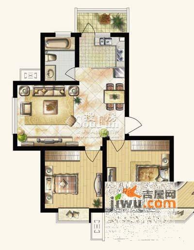 舜江碧水豪园2室2厅1卫82.5㎡户型图