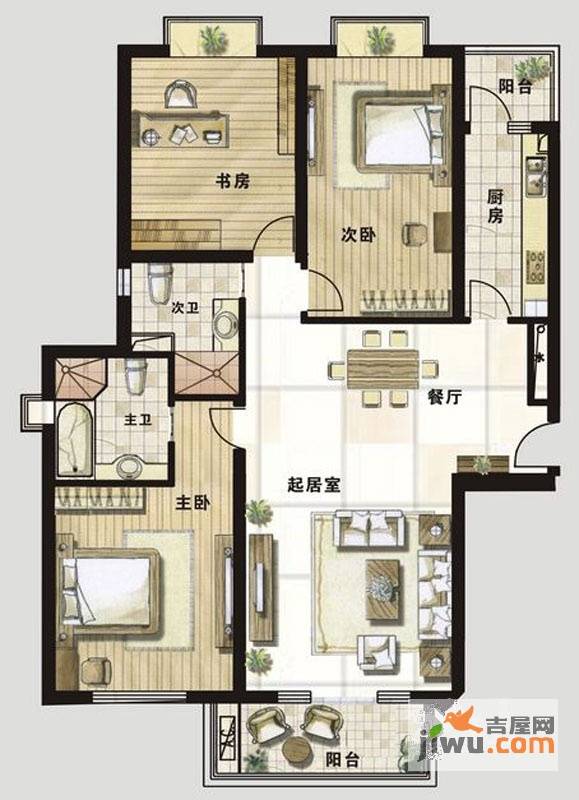 御城大公馆3室2厅2卫164㎡户型图