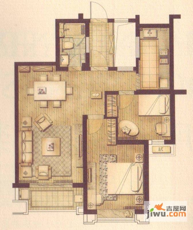 珑庭二期2室2厅1卫90㎡户型图