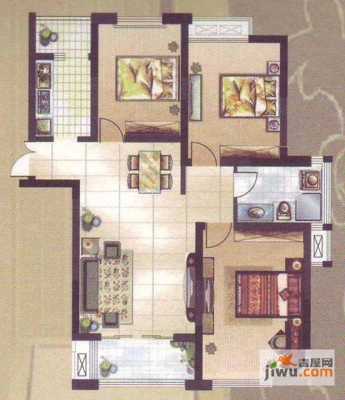 翡翠名都3室2厅1卫118㎡户型图