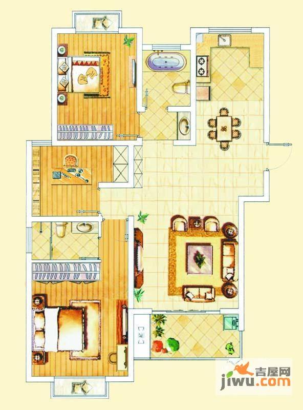 大德世家3室2厅2卫107㎡户型图