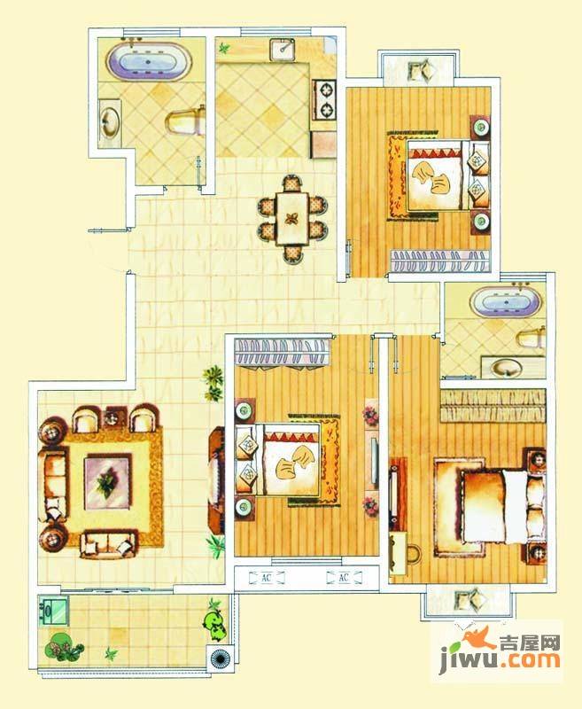 大德世家3室2厅2卫140㎡户型图