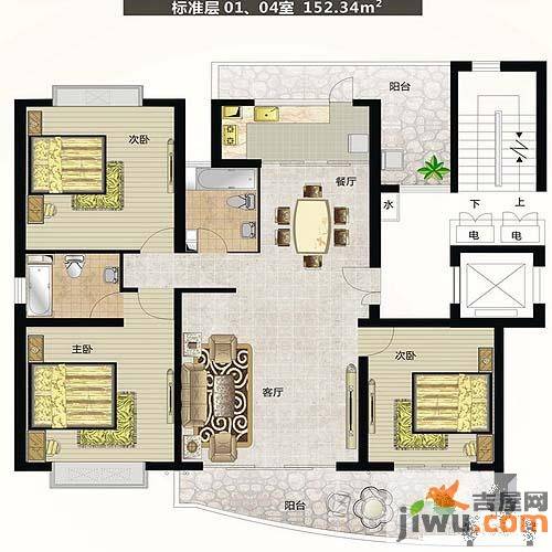 香榭水岸3室2厅2卫144.2㎡户型图