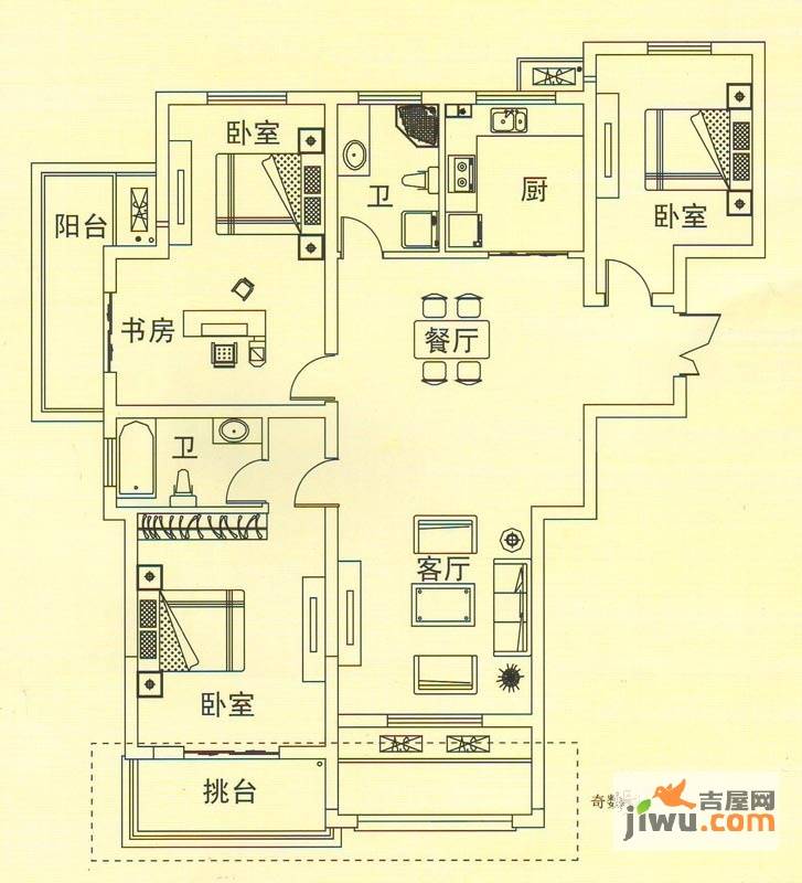 舜江碧水豪园3室2厅2卫144.7㎡户型图