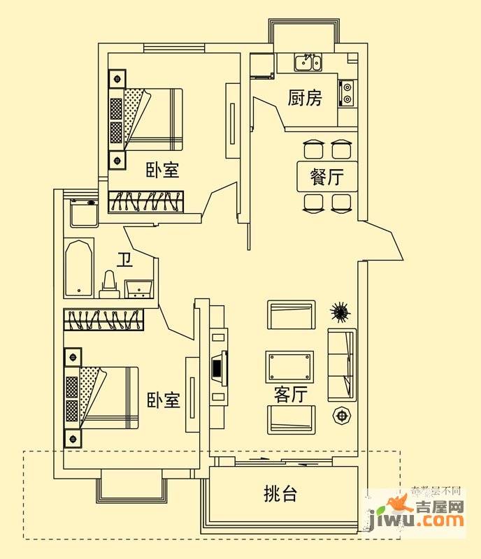 舜江碧水豪园2室2厅1卫85.9㎡户型图