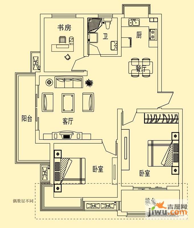 舜江碧水豪园3室2厅1卫101㎡户型图