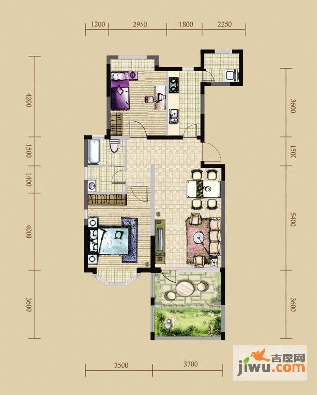 长青温泉岛2室2厅1卫88㎡户型图