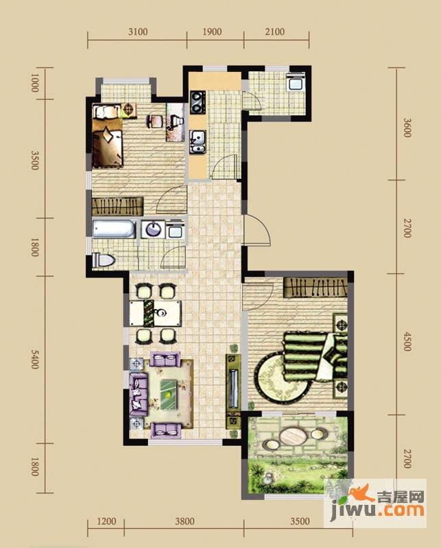 长青温泉岛2室2厅1卫88㎡户型图