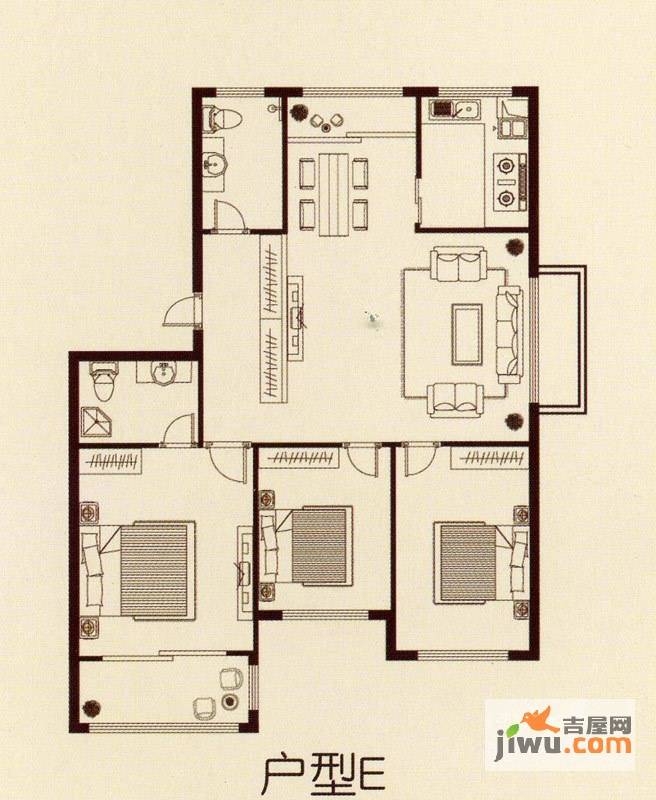 兴业茗居3室2厅2卫117㎡户型图