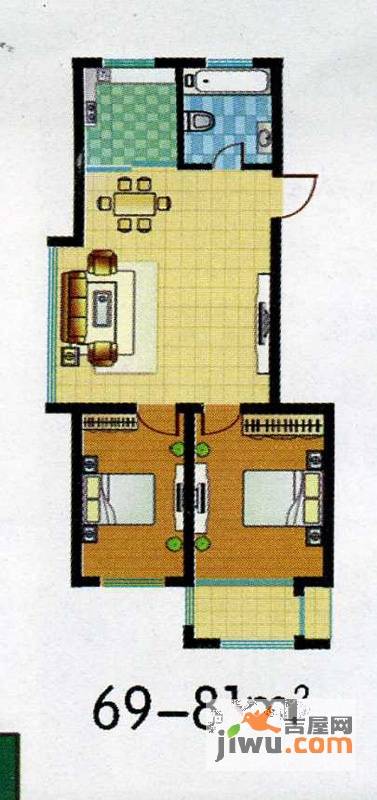 翠柳园2室2厅1卫81㎡户型图