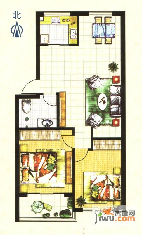 黄府家园2室2厅1卫75㎡户型图